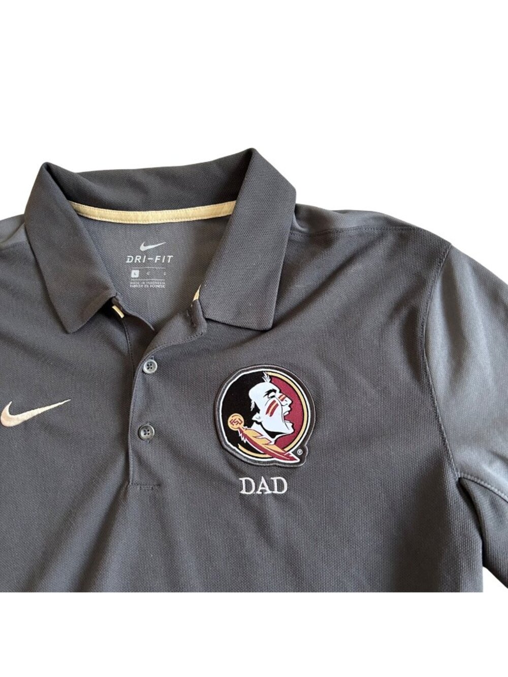 Nike Mens Sz Large Dri-Fit Florida State Seminoles Dad Polo Shirt Gray